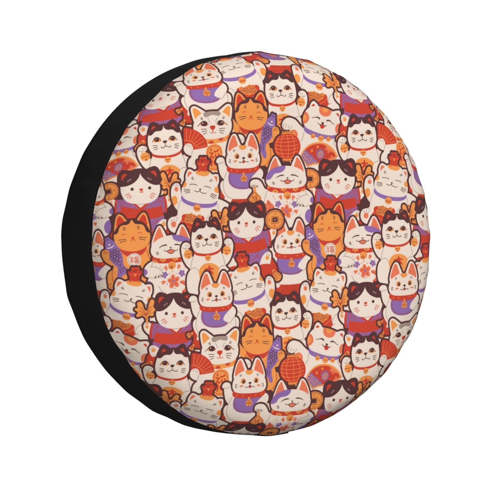Rv Spare Tire Cover 17 inch ManekiNeko Cats Tire Covers for Trailers, Adjustable Camper Spare