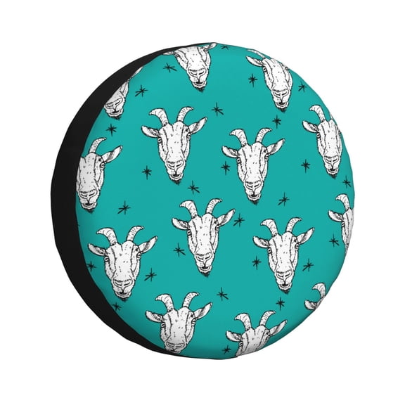 Rv Spare Tire Cover 17 inch - Modern Cartoon Goat Head White Tire Covers for Trailers, Adjustable Camper Spare Tire Cover