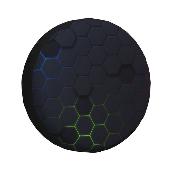 Rv Spare Tire Cover 17 inch - Modern Hexagonal Neon Grid Tire Covers for Trailers, Adjustable Camper Spare Tire Cover