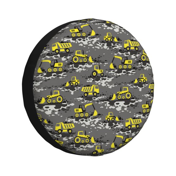 Rv Spare Tire Cover 17 inch - Modern yellow excavator Tire Covers for Trailers, Adjustable Camper Spare Tire Cover