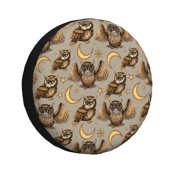 Rv Spare Tire Cover 17 inch - Moon Stars Owls Tire Covers for Trailers, Adjustable Camper Spare Tire Cover