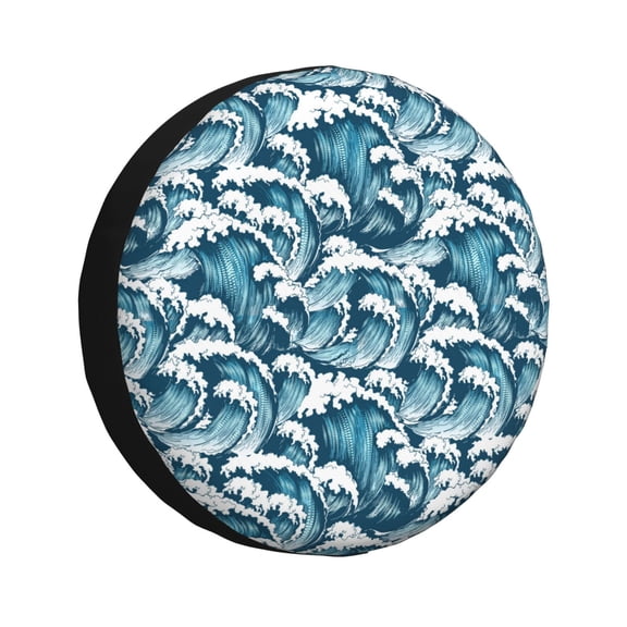 Rv Spare Tire Cover 17 inch - Ocean Waves Tire Covers for Trailers, Adjustable Camper Spare Tire Cover
