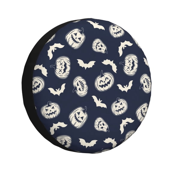 Rv Spare Tire Cover 17 inch - halloween pumpkin bats Tire Covers for Trailers, Adjustable Camper Spare Tire Cover
