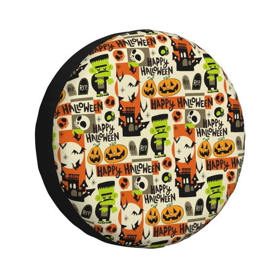 Rv Spare Tire Cover 17 inch - halloween pumpkins happy Tire Covers for Trailers, Adjustable Camper Spare Tire Cover