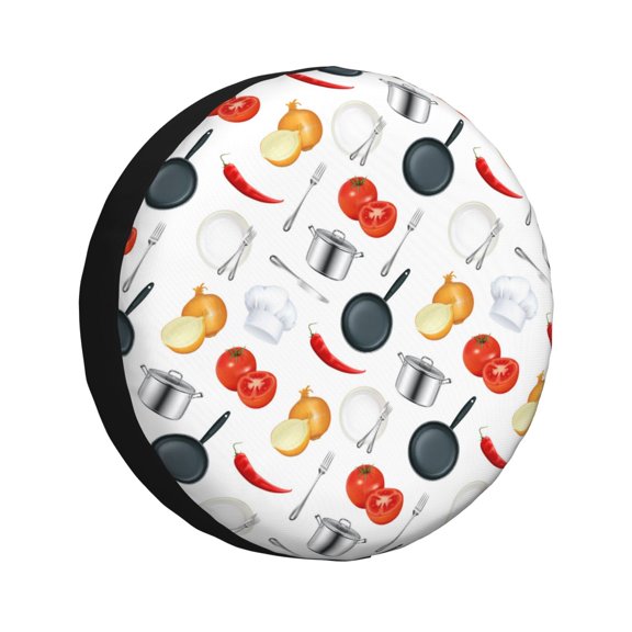 Rv Spare Tire Cover 17 inch - kitchen utensils Pattern Tire Covers for Trailers, Adjustable Camper Spare Tire Cover