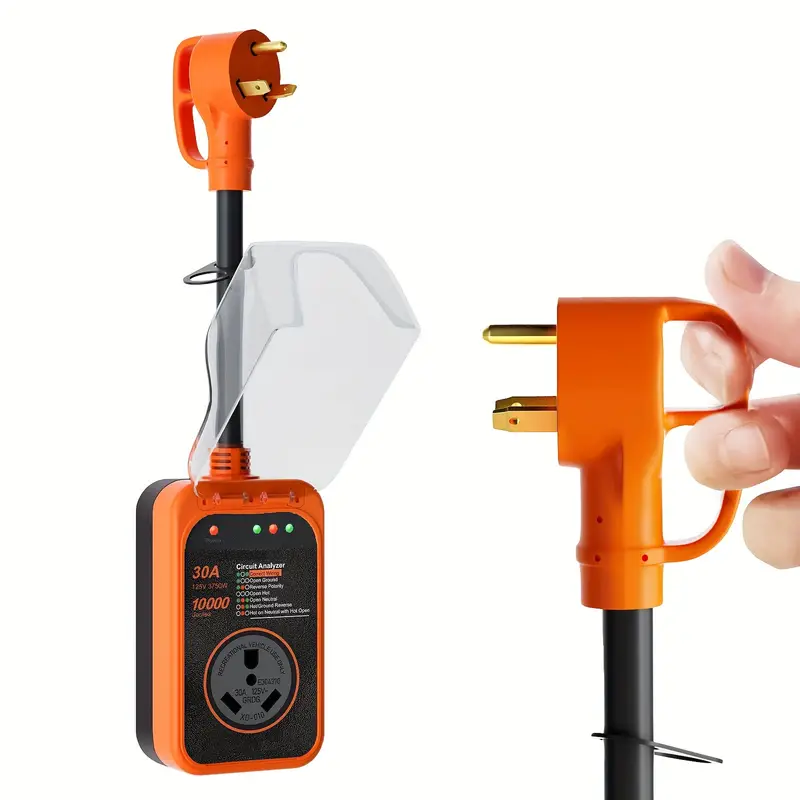 Chumajor RV Surge Protector, 30 Amp RV Circuit Analyzer, 10000 Joules Surge Guard Protection with Waterproof Cover, LED Display, RV Voltage Protector for Camper, Travel Trailers, Orange
