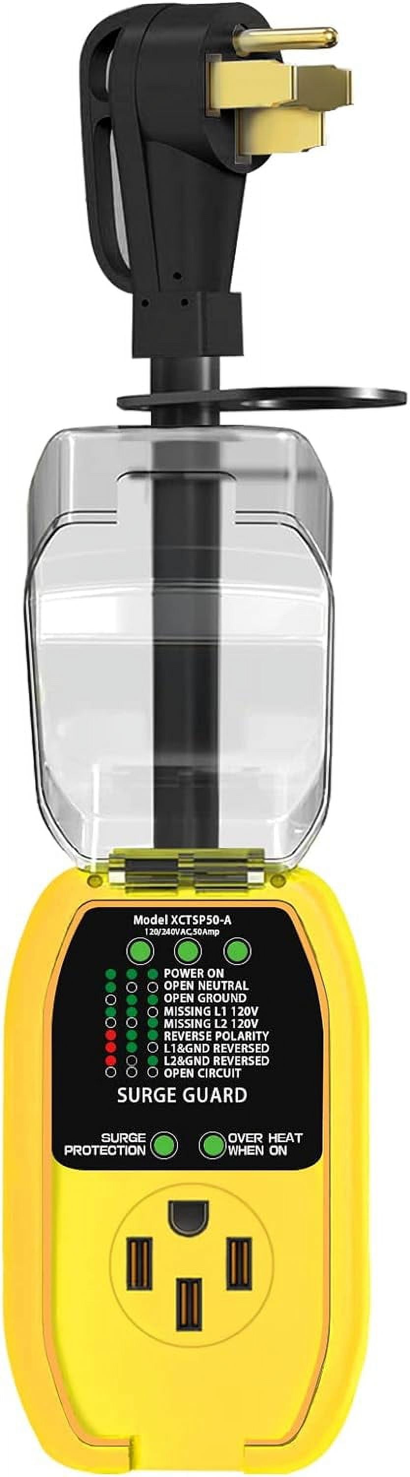 Rv Surge Protector 50 Amp with Waterproof Cover,Smart Circuit Analyzer