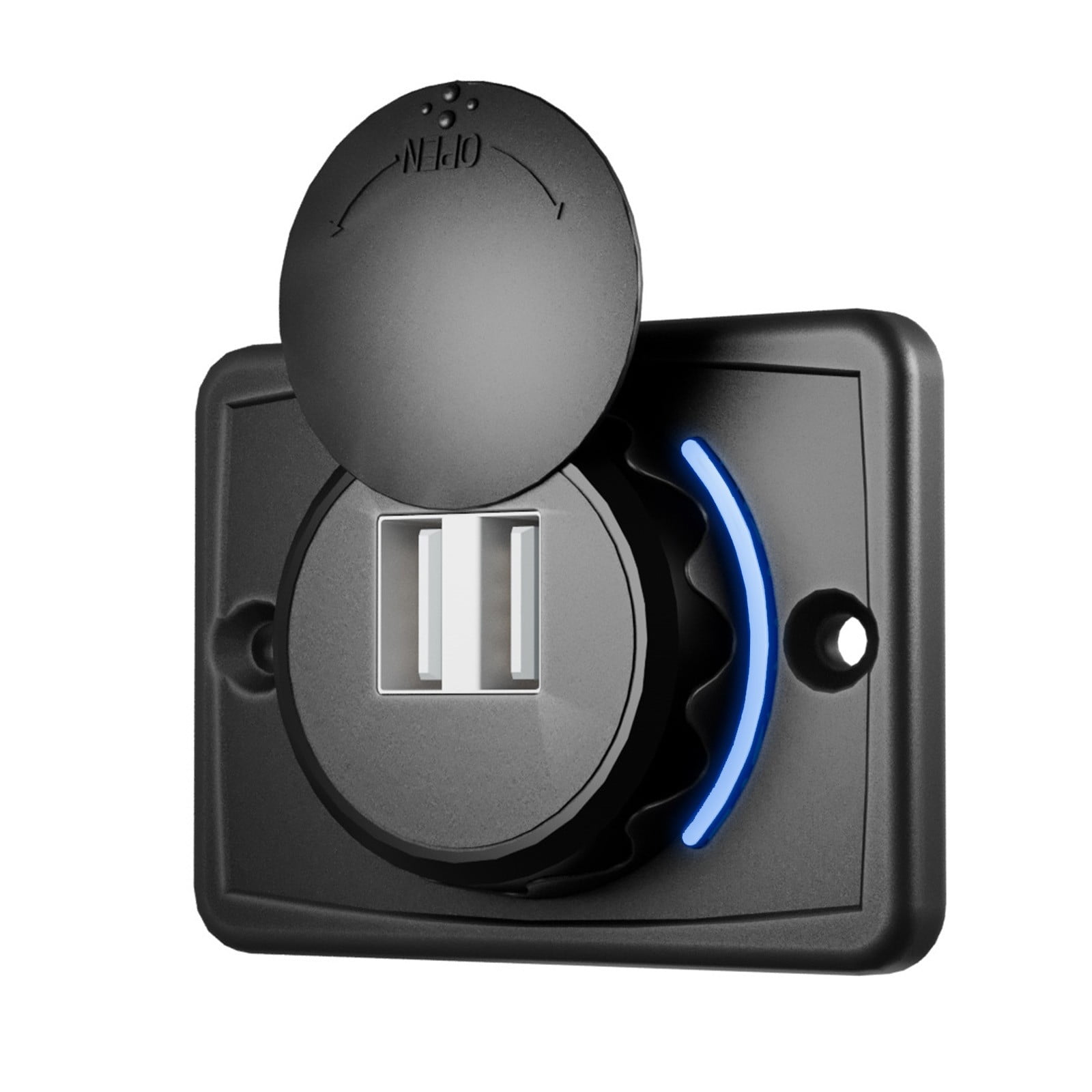 RV USB Outlet Panel Dual USB Car Charger Socket With Cap LED Light 12V