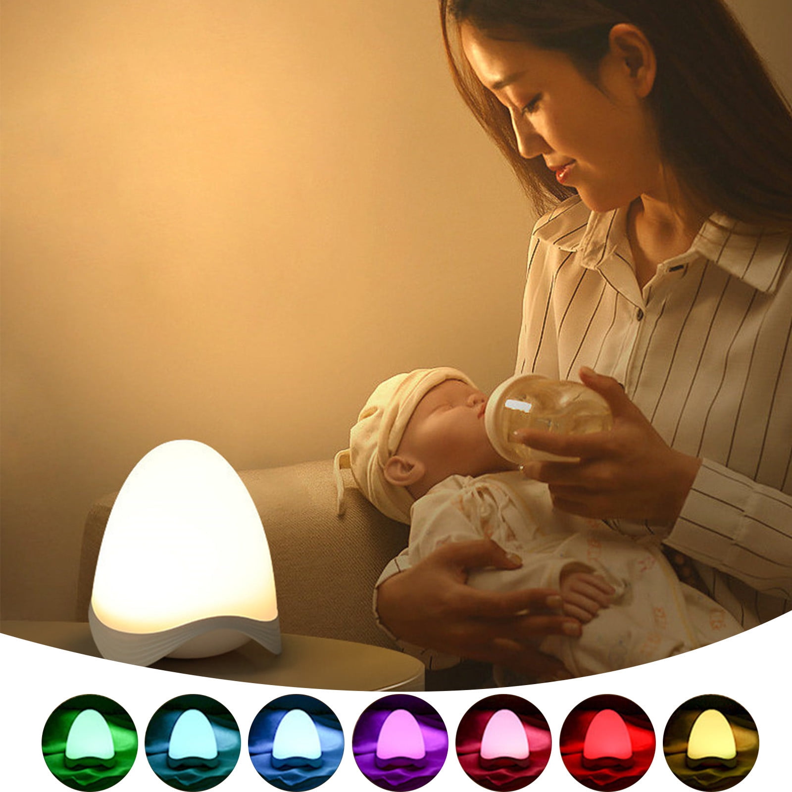 Rvasteizo 7 Colors Rechargeable Night Light, Slap Control Cute Night