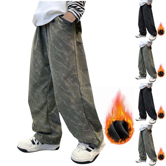 Rvasteizo Boys Fleece Wide Leg Pants Fall Winter Warm Straight Leg 4-13Y Kids Bottoms 12 Years