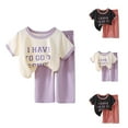 thumbnail image 1 of Rvasteizo Toddler Outfits Print Round Neck Short Sleeve Top Long Pants School Set for Kids 1-8 Years, 1 of 5