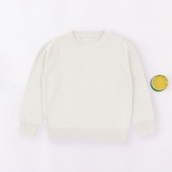 Rvasteizo Boys Girls Knitted Sweaters Fall Winter Solid Crewneck Long Sleeve Casual Base Layer for Toddler 1-8Y,White,7Y