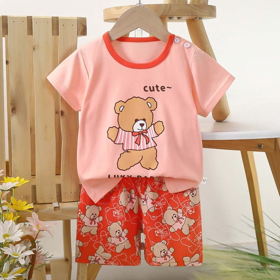 Rvasteizo Toddler Loungewear Mini Print Short Sleeve Top Shorts Home Wear 0-8Years
