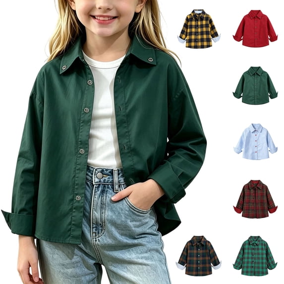 Rvasteizo Boys Girls Shirts Blouses Solid Long Sleeve Casual Outer Shirt Top for Boys Girls 0-10Years