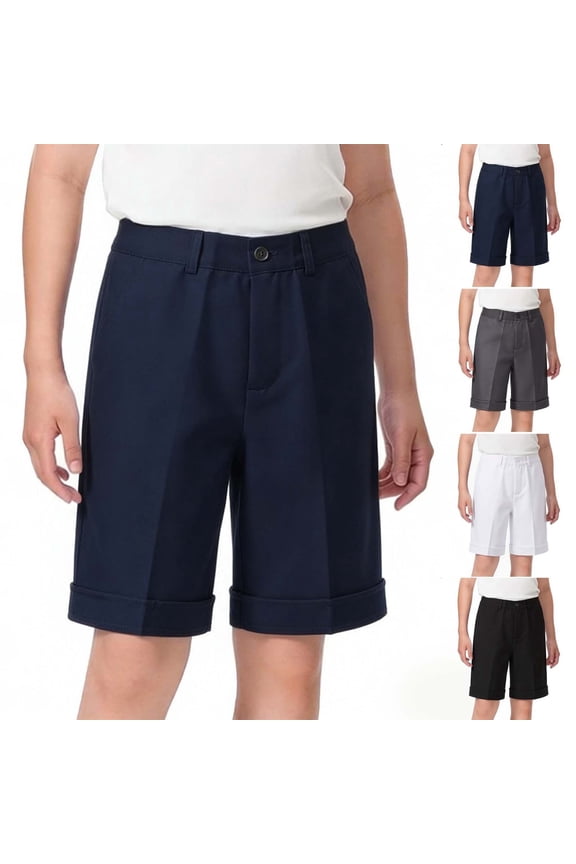 Boys Girls Solid Shorts Straight Loose School Uniform Breathable Kids Half Cut Pants for 3-15 Years