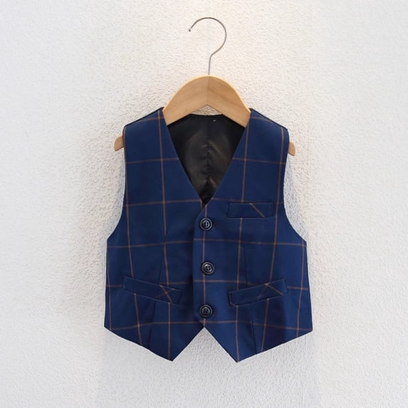 Rvasteizo Boys Cardigan Plaid Formal Solid Button Sleeveless Coat for 2 to 15Years Big Boys
