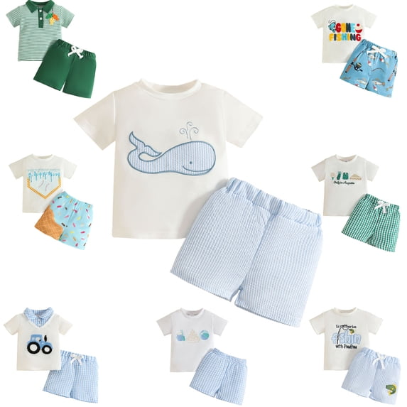 Rvasteizo Boys Outfits Color Lapel Short Sleeve Top and Plaid Fashion Shorts Cute 2 Piece Set for Infant Boys