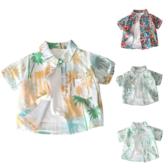 Rvasteizo Boys Short Sleeve T-Shirts Floral Lapel Light Beach Short Sleeve Shirt Top for Boys 2-12Years