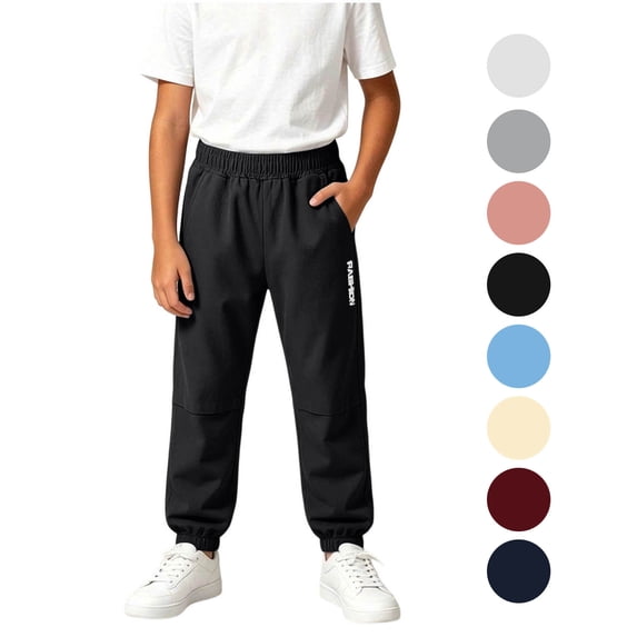 Rvasteizo Boys Sweatpants Solid Side Letter Print Elastic Waist Breathable Kids Joggers 3-14 Years