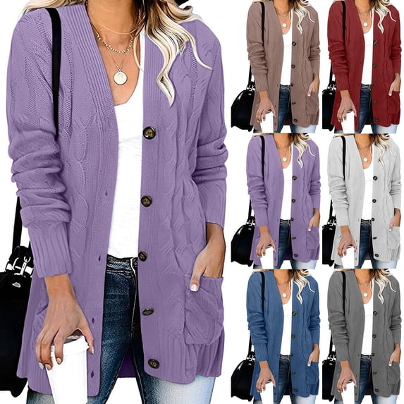 Rvasteizo Button-down Cardigan Sweater for Womens Fall Winter Long Sleeve Pocket