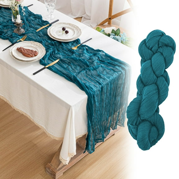 Rvasteizo Cheesecloth Table Runner Boho Gauze Cheese Cloth Table Runner 35x157 Inch Long Romantic Sheer Table Runner For Wedding Bridal Baby Shower Birthday Party, Blue, 90x400cm