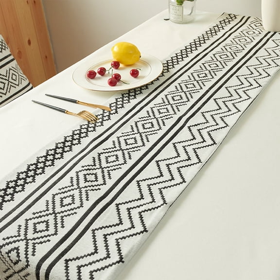 Rvasteizo Chenille Geometric Lines Table Runner, Chenille Table Decoration For Holiday Party, Table Runners, Wedding And Dining Decorations, 70 Inches, White, 180x33cm