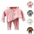 thumbnail image 1 of Rvasteizo Toddler Loungewear Solid Ribbed Long Sleeve Top Pants Thin Sleepwear Set for 1-12 Years, 1 of 4