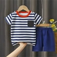 thumbnail image 1 of Rvasteizo Toddler Summer Outfits Striped Print Short Sleeve Top Shorts Sleep Casual Set for 6 Months to 6 Years, 1 of 3