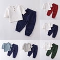 thumbnail image 1 of Rvasteizo Toddler Outfits Solid Gauze Button Round Neck Top Cuffed Long Pants Set for 9 Months to 5 Years, 1 of 5