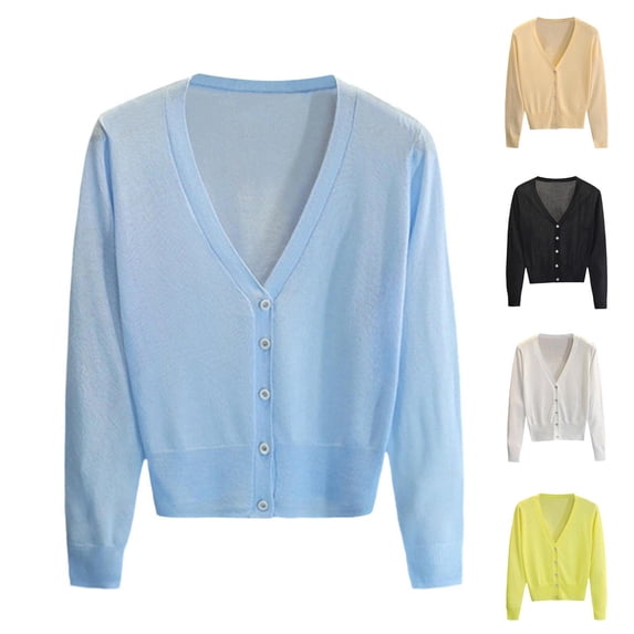 Rvasteizo Fall Winter Women's Light Button-down Cardigan Sweater Outerwear Cropped