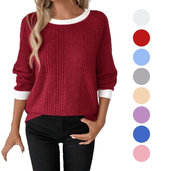 Color Faling Rvasteizo Fall Winter Women's Sweater Crew Neck Elbow Length Thermal ...
