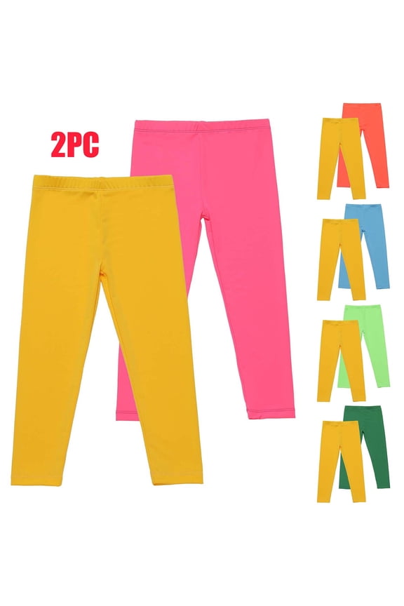 Girls 2 Pack Leggings Solid High Stretch Thin Daily Outer Kids Long Pants for 3-12 Years