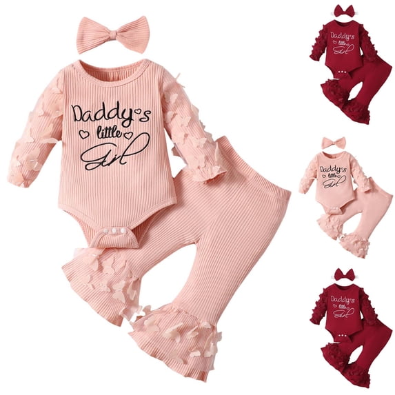 Rvasteizo Toddler Girl Outfits Ribbed Long Sleeve Romper and Solid Pants Set 3-24 Months