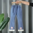 thumbnail image 1 of Rvasteizo Girls Jeans Solid Bead Front Bow Flare Wide Leg Elastic Waist Summer Relaxed Denim Daily Outer Pant for 4 to 14 Years, 1 of 3
