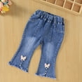 thumbnail image 1 of Rvasteizo Girls Jeans Solid Bead Front Bow Flare Wide Leg Elastic Waist Summer Relaxed Denim Daily Outer Pant for 1 to 6 Years, 1 of 3