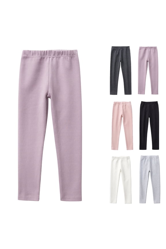 Girls Leggings Solid Cotton High Stretch Elastic Waist Warm Wearable Base Full Length Loungewear for Teen Girls