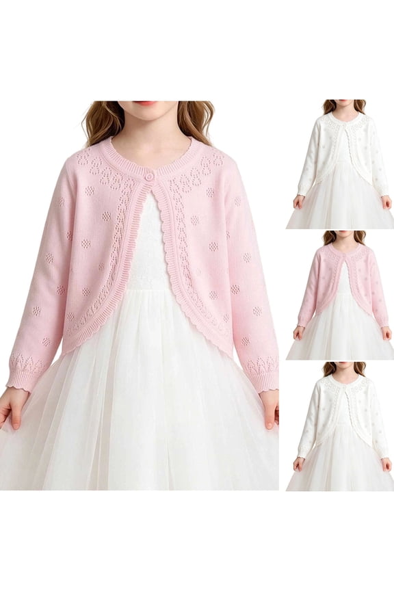 Girls Cardigan Solid Cotton Knit Thin Air Conditioning Outerwear for Girls 6 Months to 10 Years Breathable Daily Outfit