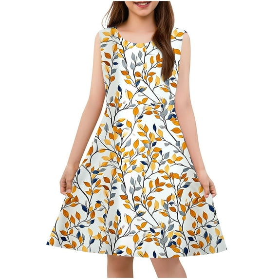 Rvasteizo Girls Casual Fresh Floral Sleeveless Outdoor Dress for 4-14Years