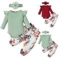 thumbnail image 1 of Rvasteizo Toddler Outfits Girl Ribbed Long Sleeve Romper and Print Pants Set 0-12 Months, 1 of 5