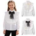 thumbnail image 1 of Rvasteizo Toddler Button Down Shirt Solid Lapel Long Sleeve Lace Hem Loose Cotton Blouse for Girls School Uniform Wear, 1 of 5