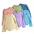 thumbnail image 1 of Rvasteizo Girls Long Sleeve Shirts Solid Crew Neck Long Sleeve Ribbed Soft Cotton Layering Pullover for Girls 1 to 8Years Fall Daily Wear, 1 of 4