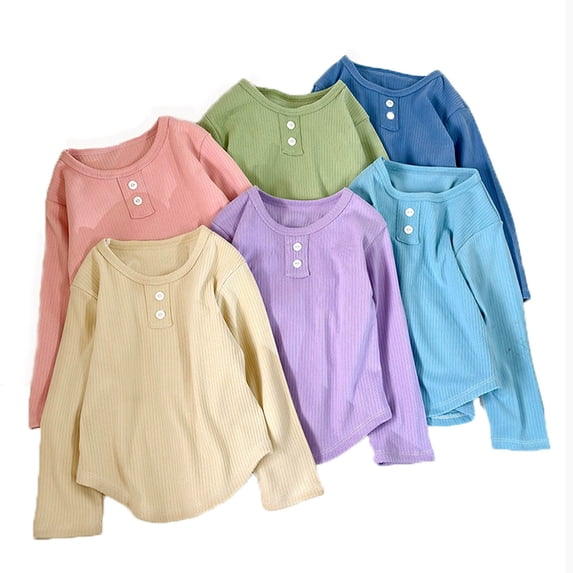 Rvasteizo Girls Long Sleeve Shirts Solid Crew Neck Long Sleeve Ribbed Soft Cotton Layering Pullover for Girls 1 to 8Years Fall Daily Wear