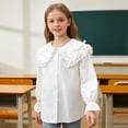 thumbnail image 1 of Rvasteizo Toddler Button Down Shirt Solid Lapel Long Sleeve Oversized Lace Cotton Blouse for Girls Daily school Wear, 1 of 4