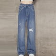 thumbnail image 1 of Rvasteizo Girls Jeans Solid Distressed Pockets Wide Leg Elastic Waist Summer Loose Fashion Denim Full Length Outer Pant for 5 to 15 Years, 1 of 4