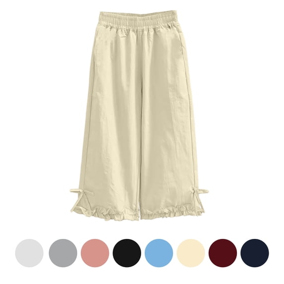 Rvasteizo Girls Elastic Waist Pants Ruffled Hem High Waist Wide Leg Fall Winter 5-15Y Kids Trousers 15 Years
