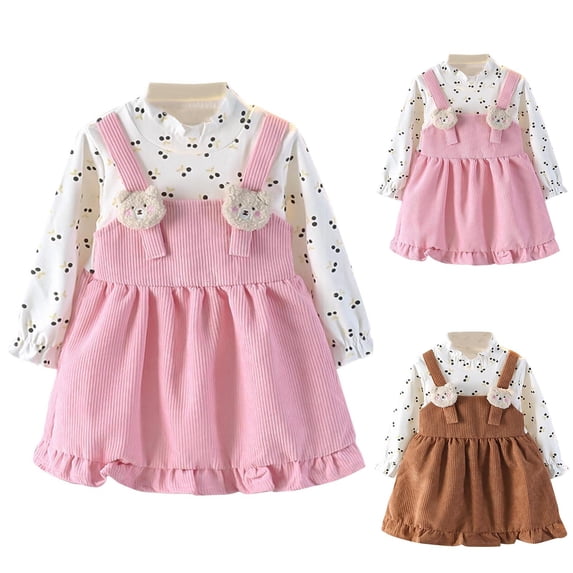 Rvasteizo Girls Fall Long Sleeve Crew Neck Dress Overall Skirt Casual Style Comfortable Dress For Toddlers