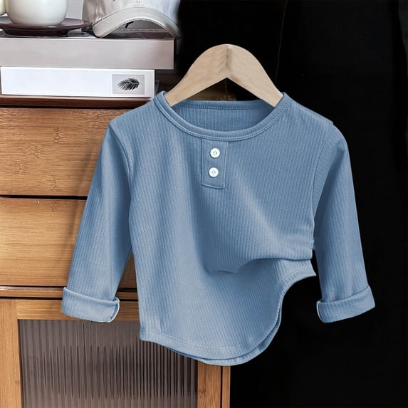 Rvasteizo Girls Fall Winter Tops Ribbed Long Sleeve Base Layer Pullover Toddler 1-8Y,Blue,4Y