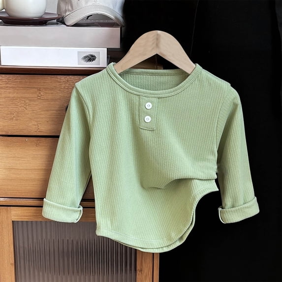 Rvasteizo Girls Fall Winter Tops Ribbed Long Sleeve Base Layer Pullover Toddler 1-8Y,Green,3Y