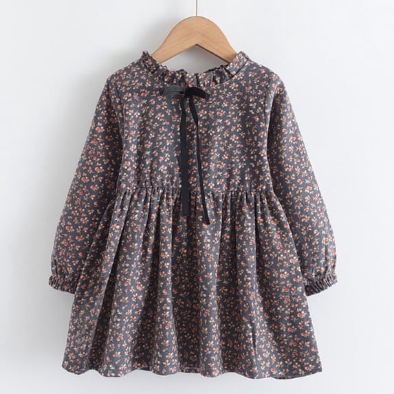 Rvasteizo Floral Dress Long Sleeve Round Neck Casual Dress Summer Style for Girls Aged 2-14Years