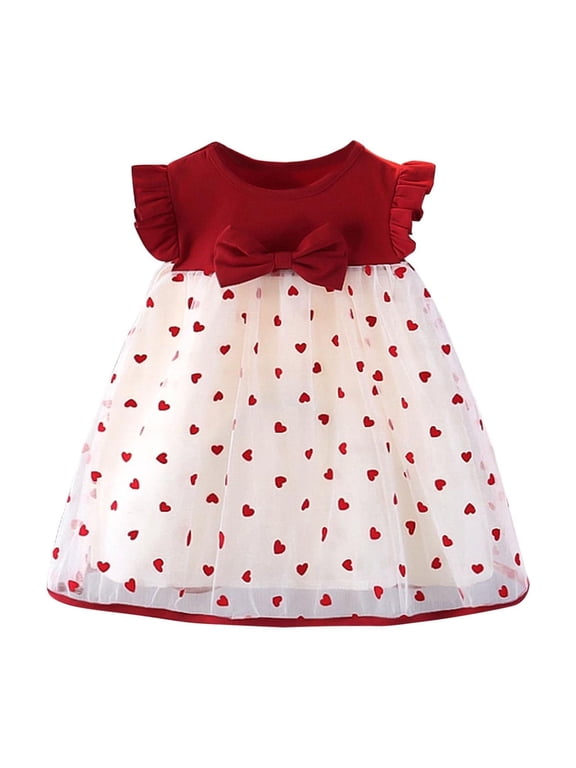 Girls Fashion Dress Mesh Bow Ruffle Sleeve Princess Dress for 1-7Years